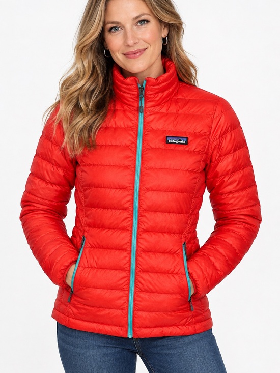 Patagonia Jackets & Blazers - Patagonia  Red Puffer Jacket with Teal Trim M